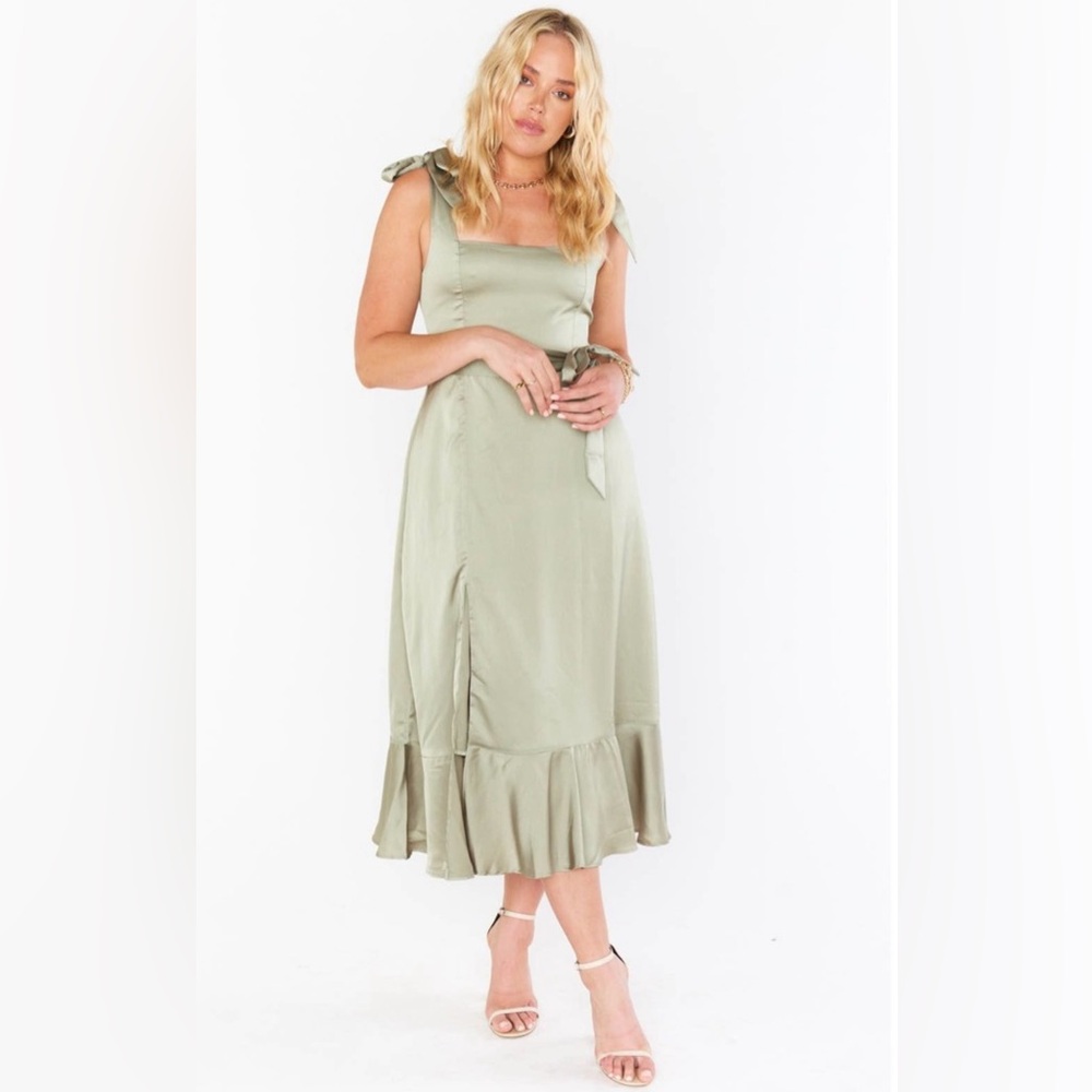 Show Me Your Mumu Women's Claire Midi Dress Moss
Green Luxe Satin Size S